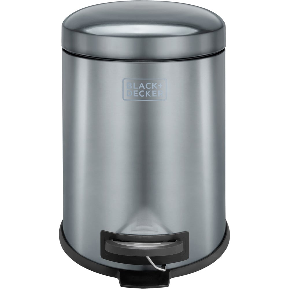 Black + Decker Dark Stainless Steel Dome Lid Pedal Bin 5L Image 1