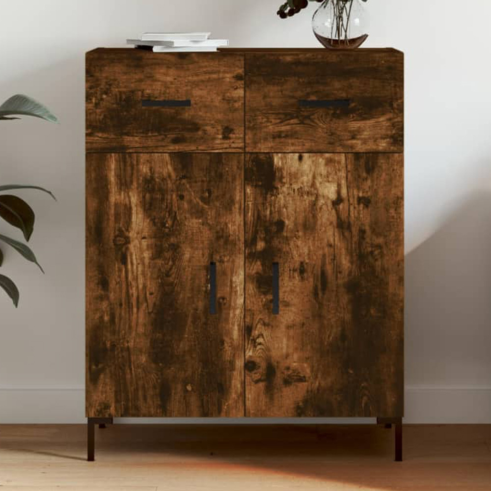 vidaXL 2 Door 2 Drawer Dark Brown Sideboard with Metal Legs Image 1