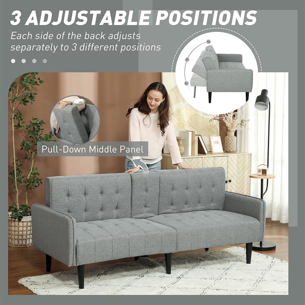 HOMCOM 3 Seater Light Grey Upholstered Sofa Bed with Storage Image 6