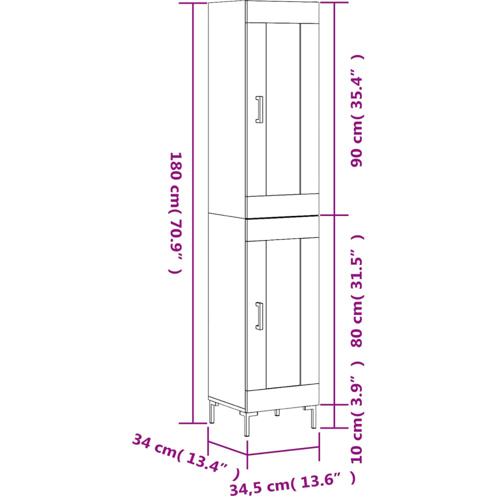 vidaXL 2 Door Grey Sonoma Highboard Image 6