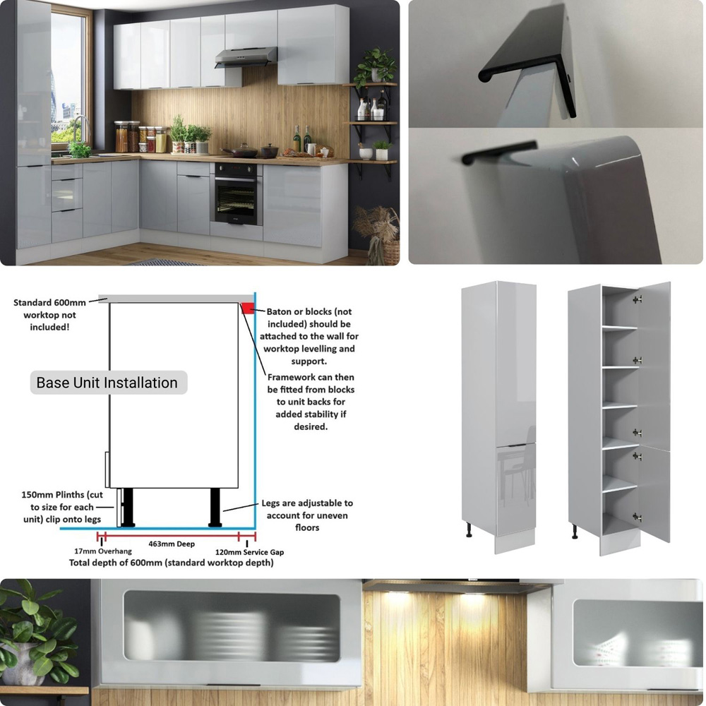 Impact Furniture Star Light Grey Gloss Star Kitchen Cabinet Set of 8 Image 5