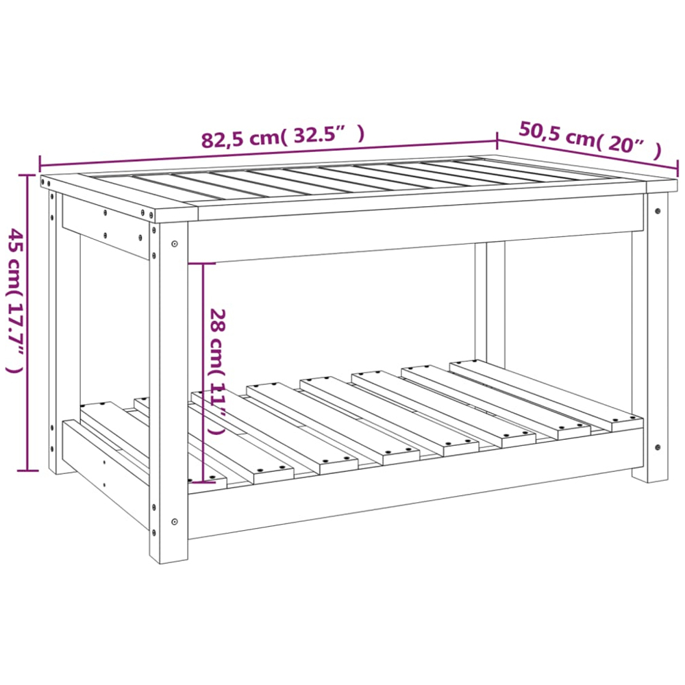 vidaXL Single Shelf Black Solid Pine Wood Slatted Garden Table 82.5 x 50.5cm Image 8