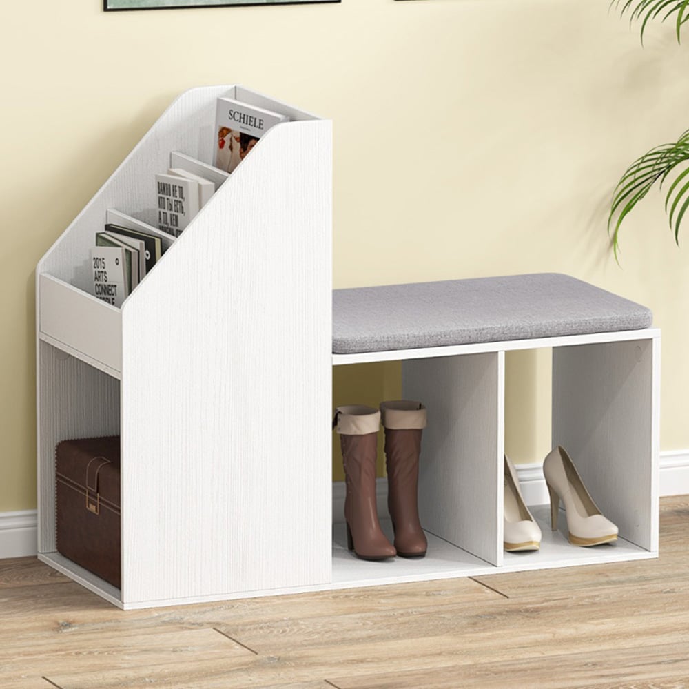 Costway White 3 Tier Shoe Storage Bench with Side Compartments Image 1