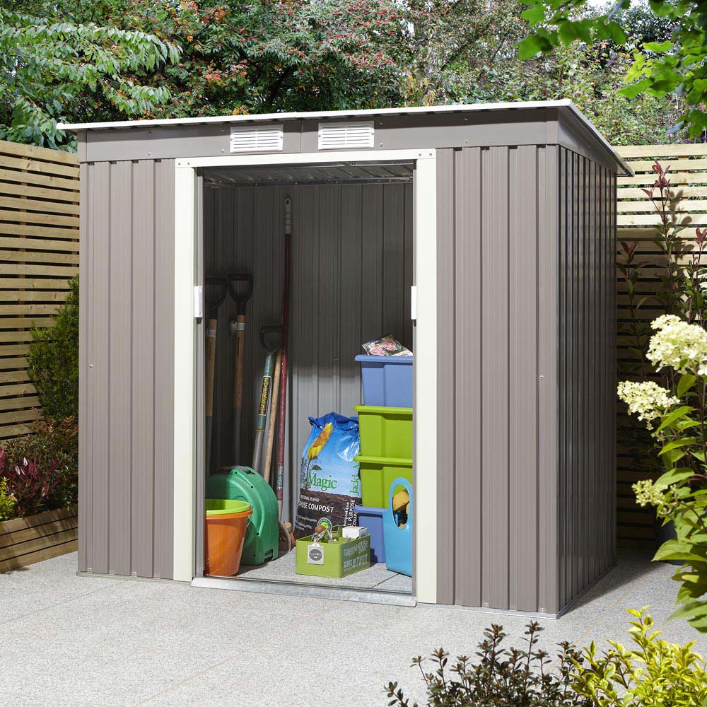 Rowlinson 6 x 4ft Grey Trentvale Pent Metal Garden Shed Image 11