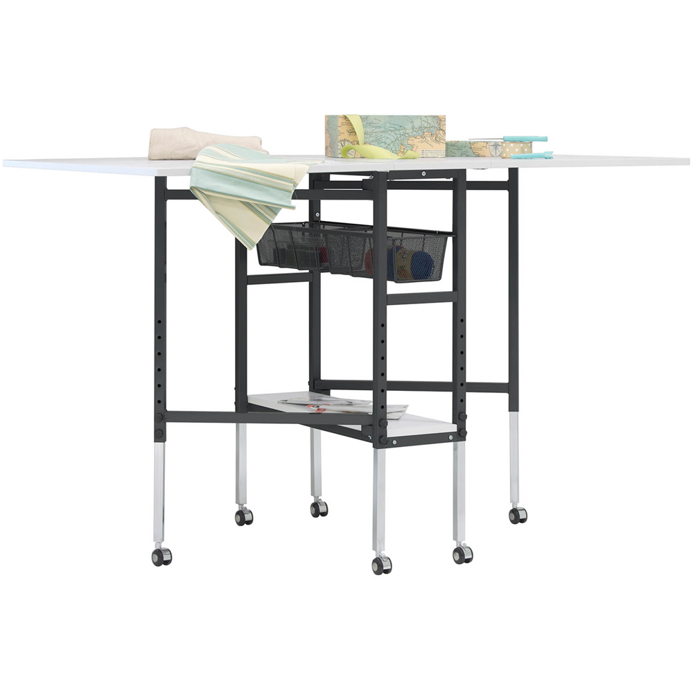 Sewing Online 13385 Black and White Adjustable Fabric Cutting Table with Grid and Storage Image 2