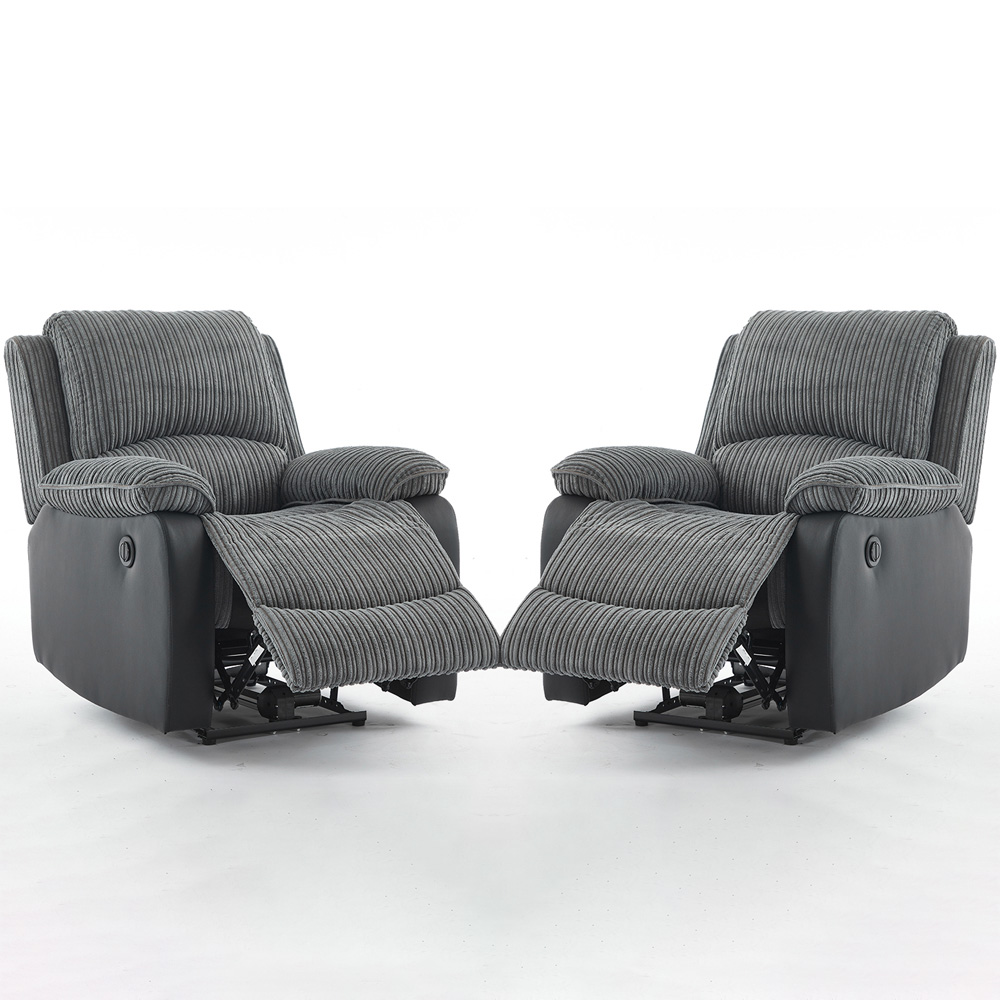 Furniture One 2 Seater Grey Sectional Corduroy Electric Recliner Sofa Chair Set Image 2