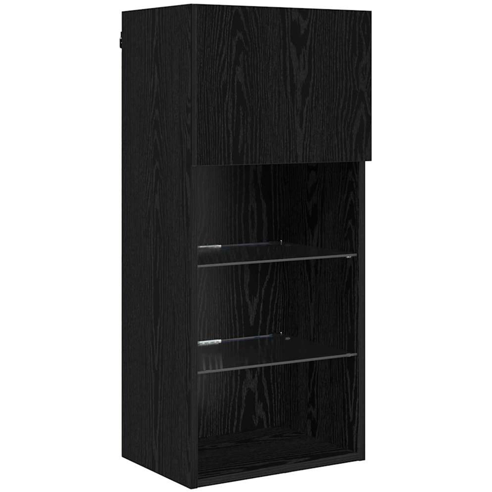 vidaXL Single Door 3 Shelf Black Oak Wide Wall Mounted LED TV Unit Set of 2 Image 6