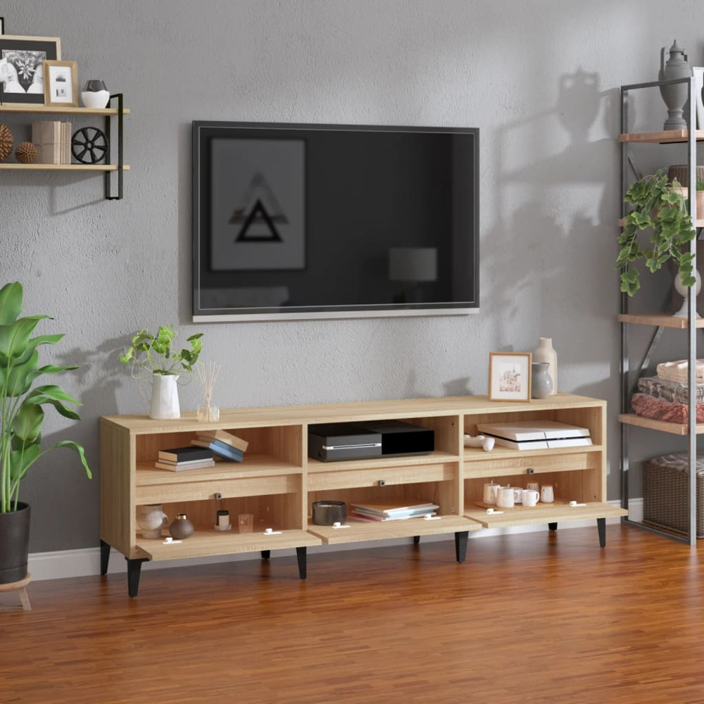 vidaXL 3 Drawer 3 Open Shelf Sonoma Oak TV Cabinet with Black Legs Image 3