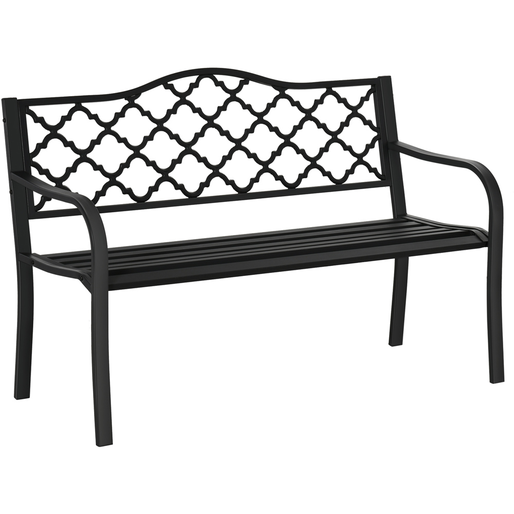 Outsunny 2 Seater Black Cast Iron Antique Bench with Armrest Image 2