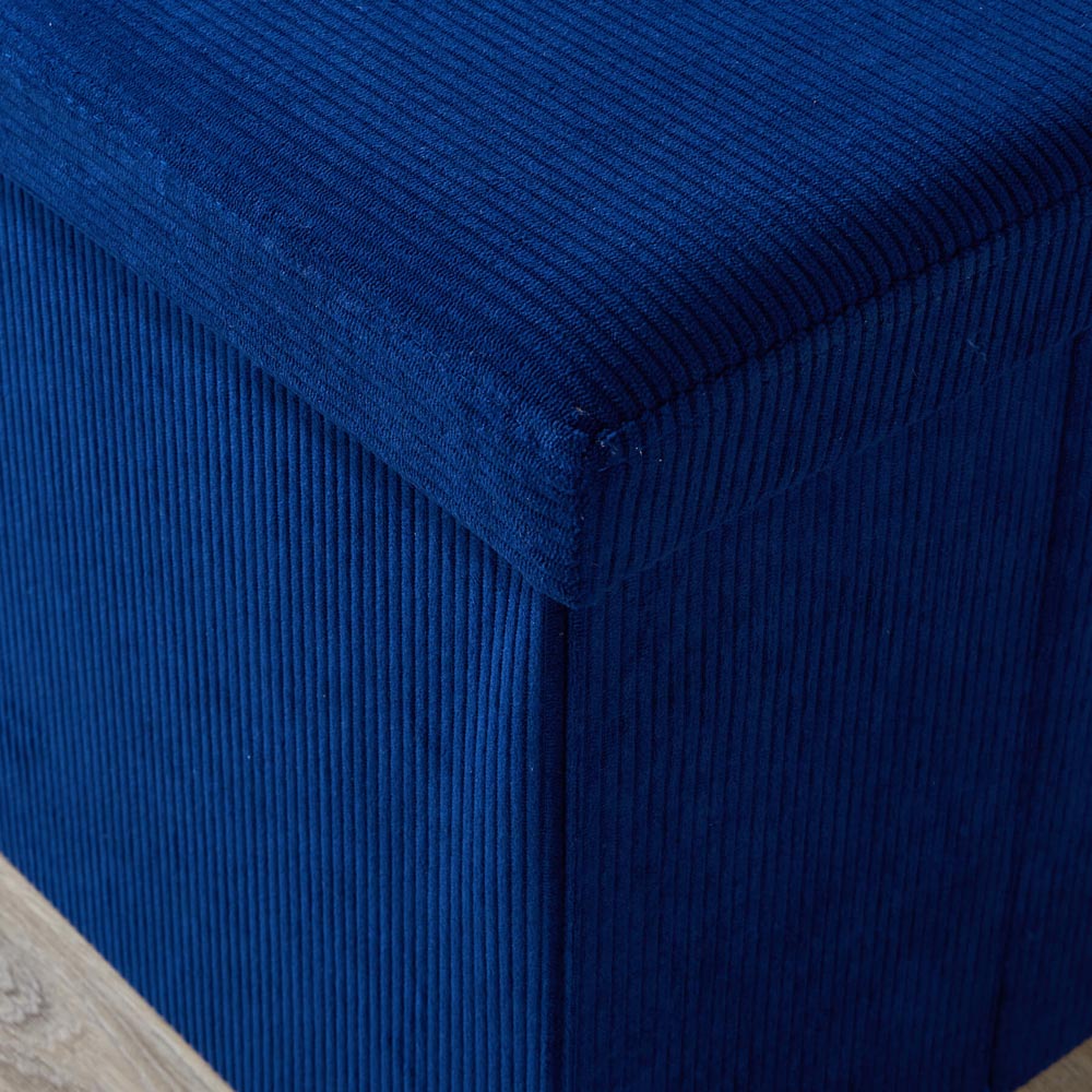 Home Source Blue Corduroy Upholstered Folding Ottoman Image 5