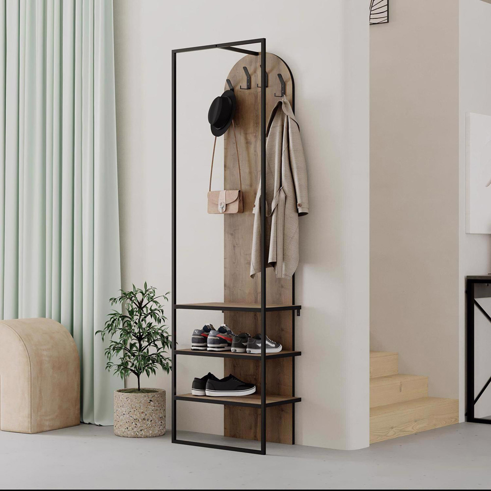 FWStyle Archy 3 Shelf Dark Oak Hallway Coat and Shoe Storage Rack Image 6
