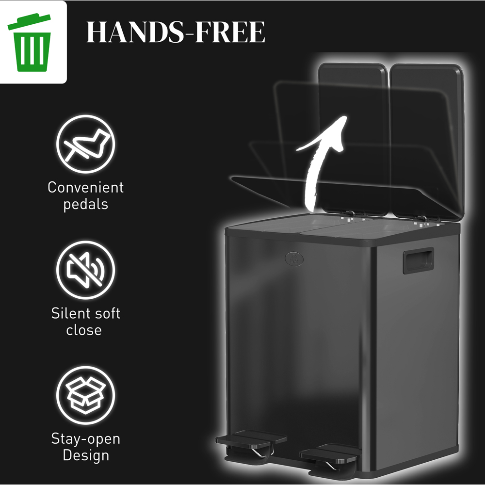 HOMCOM Black Dual Bin Pedal Bin 40L Image 6