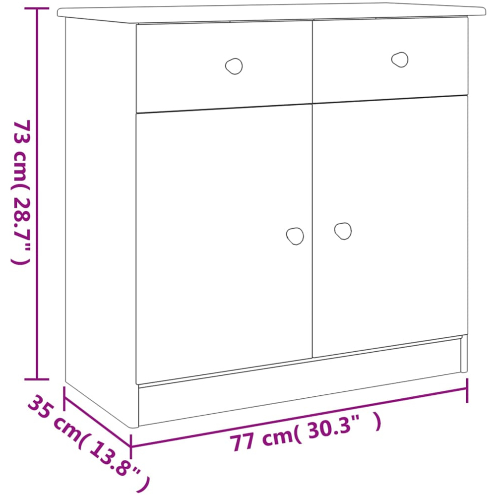 vidaXL Alta 2 Door 2 Drawer White Solid Pine Wood Sideboard Image 9