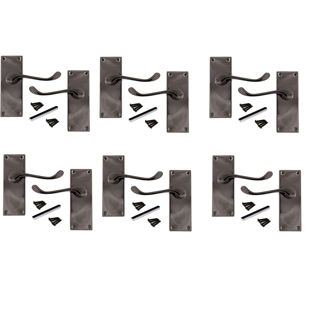 Golden Grace Black Nickel Victorian Scroll Latch Door Handle Set 6 Pack Image