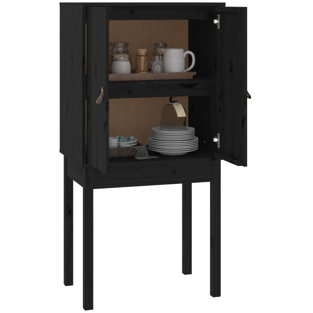 vidaXL 2 Door Black Solid Pine Wood Highboard Image 3