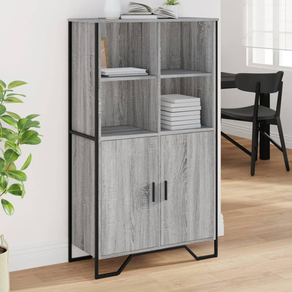 vidaXL 2 Door 4 Open Shelf Grey Sonoma and Black Highboard Image 1