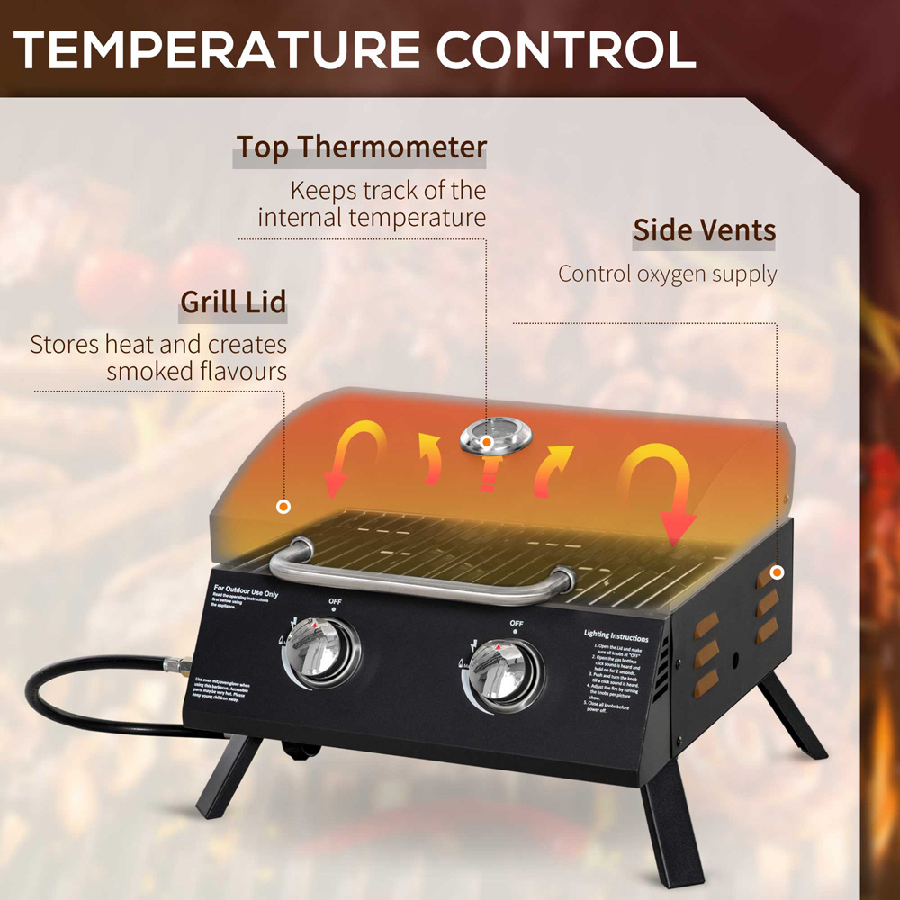 Outsunny Black 2 Burner Compact Foldable Tabletop Gas BBQ Grill Image 4