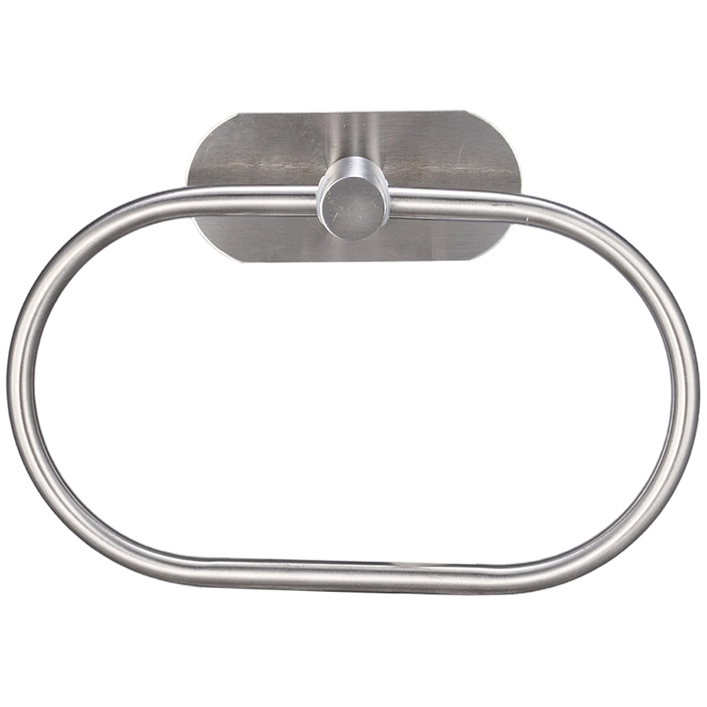 Living and Home Silver Self-Adhesive Stainless Steel Oval Towel Ring 20cm Image 2