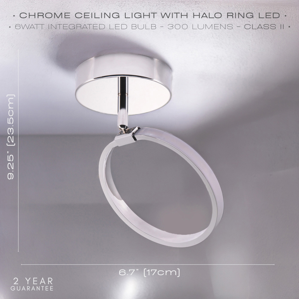 Happy Homewares Chrome Halo Ring LED Ceiling Light Fitting Image 6