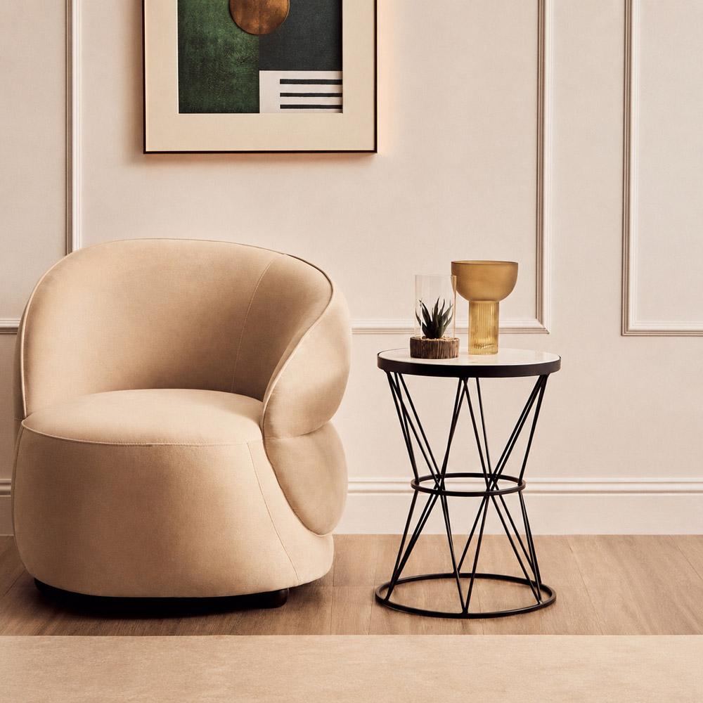 Premier Housewares Shalimar Black Metal Round Side Table with White Marble Top Image 3