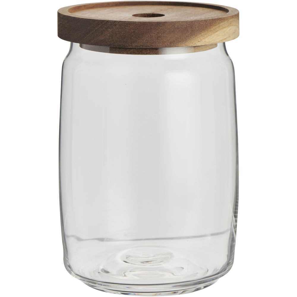 Wilko 1260ml Acacia Wood Lid Glass Jar Image 1