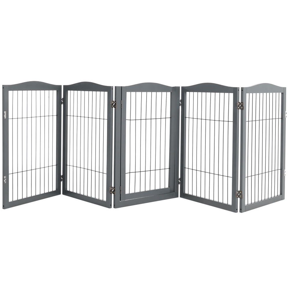 H&O Direct 5 Panel Grey Easy Setup Wooden Folding Pet Playpen Image 1