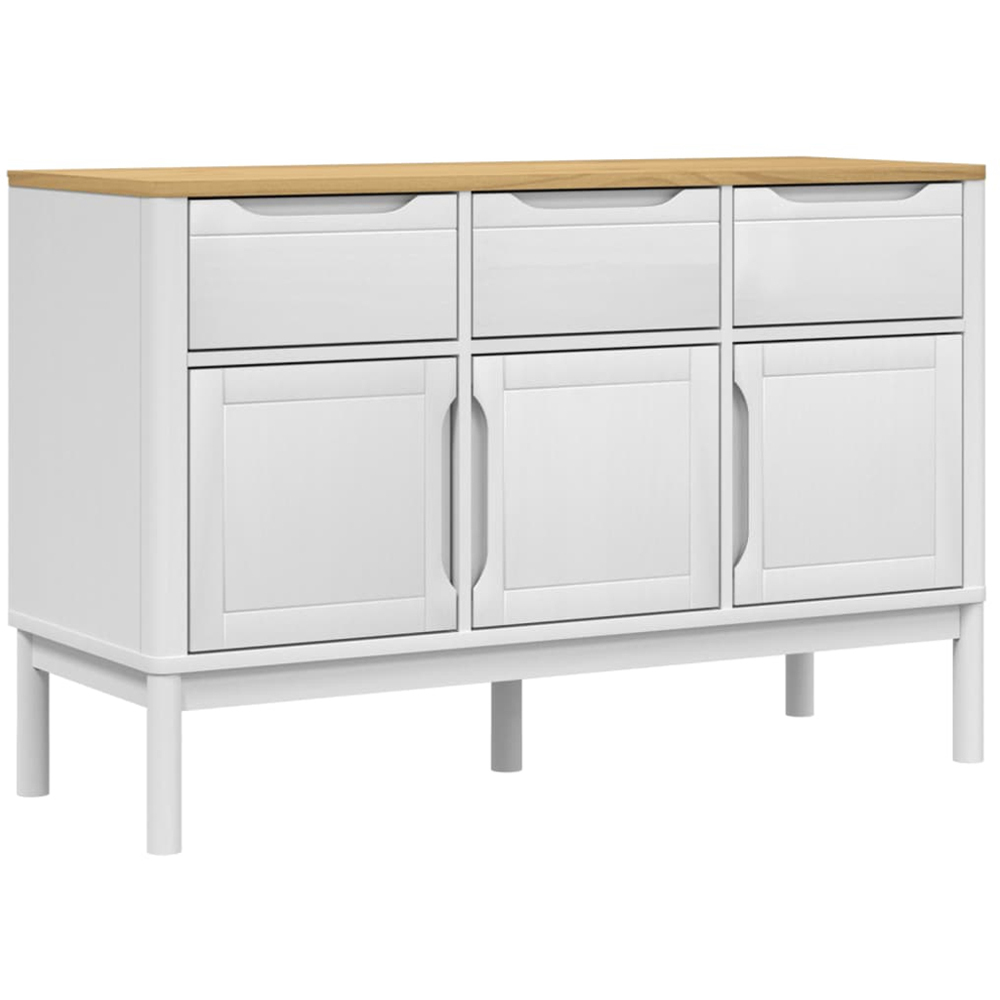 vidaXL 3 Door 3 Drawer White Solid Pine Wooden Sideboard Image 2