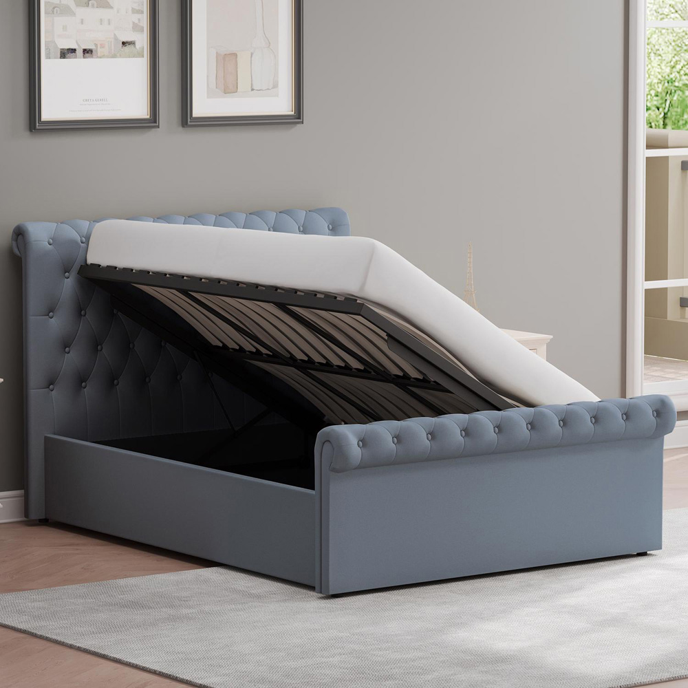 FWStyle Abbey King Size Steel Grey Side Lift Ottoman Bed Frame with Scroll Buttoned Headboard Image 2