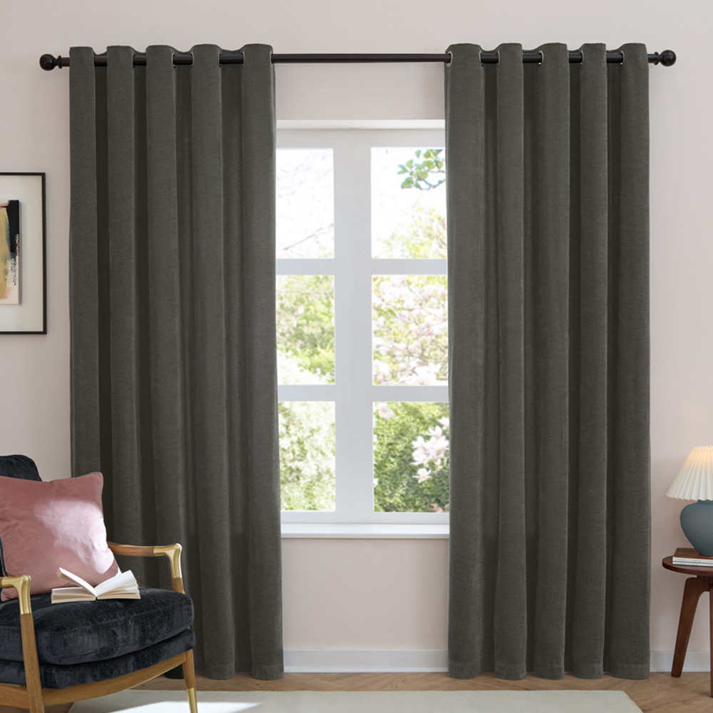 Furn Charcoal Soft Chenille Blackout Eyelet Curtains 229 x 229cm Image 1