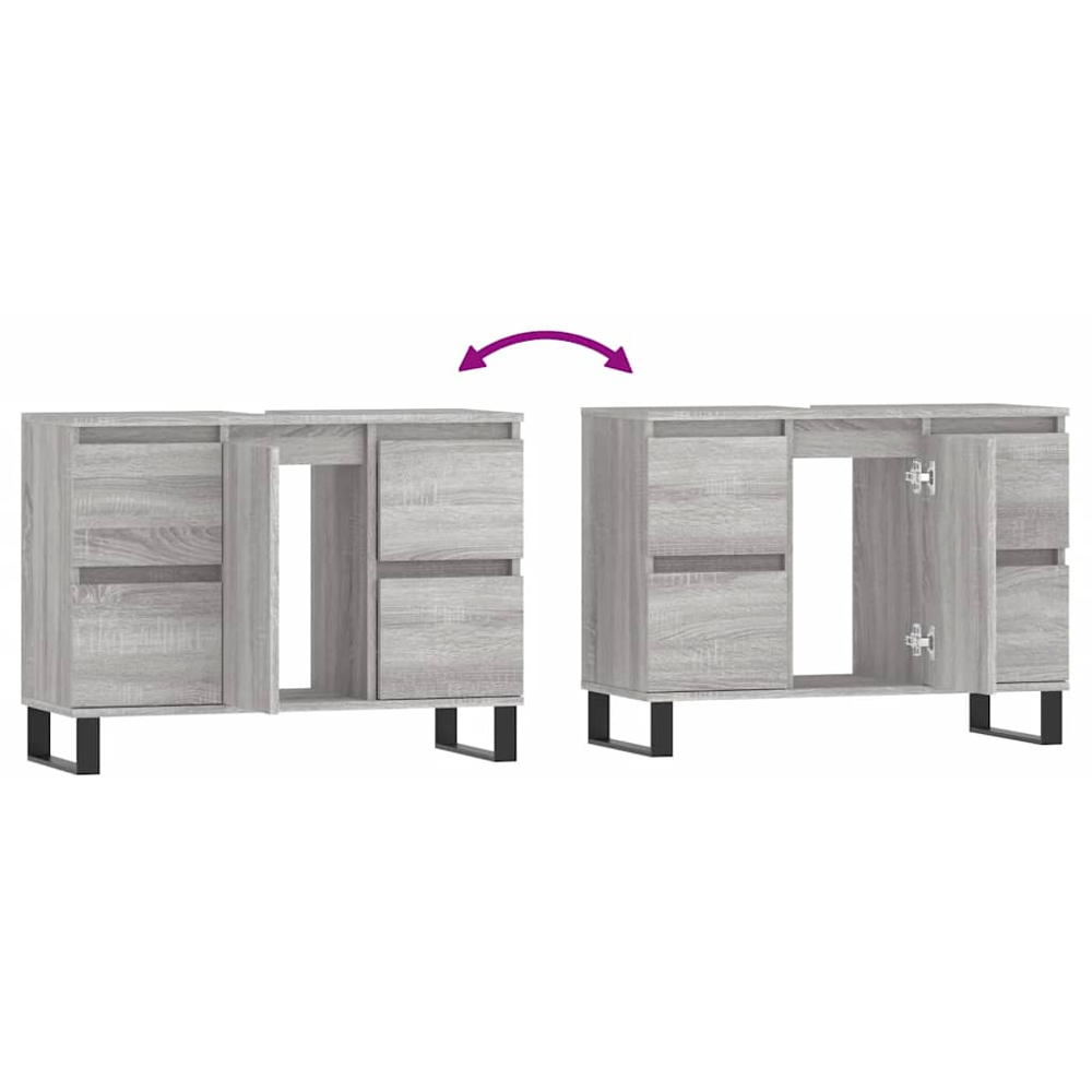 vidaXL Single Door 4 Drawer Grey Sonoma Bathroom Cabinet Image 9