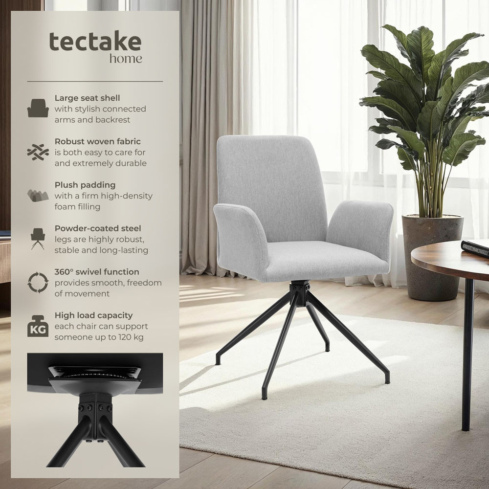tectake Daya Set of 2 Light Grey Upholstered Swivel Chair Image 3