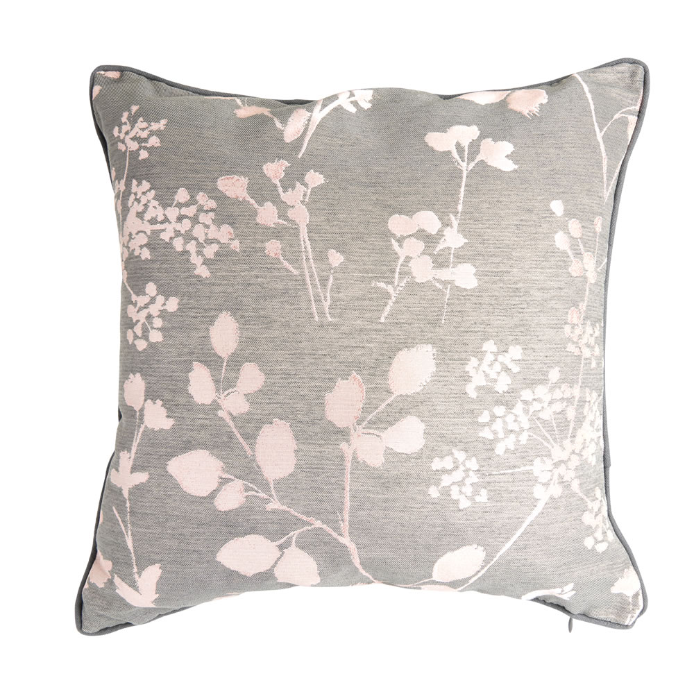 Wilko Floral Cushion Grey and Pink 43 x 43cm Image 1