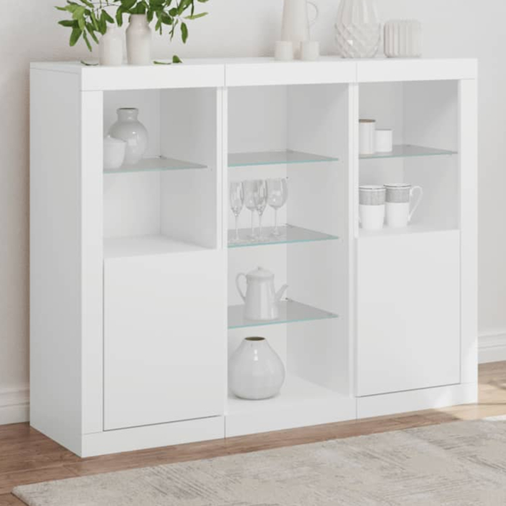 vidaXL 2 Door 8 Shelf White LED Sideboard 3 Piece Image 1