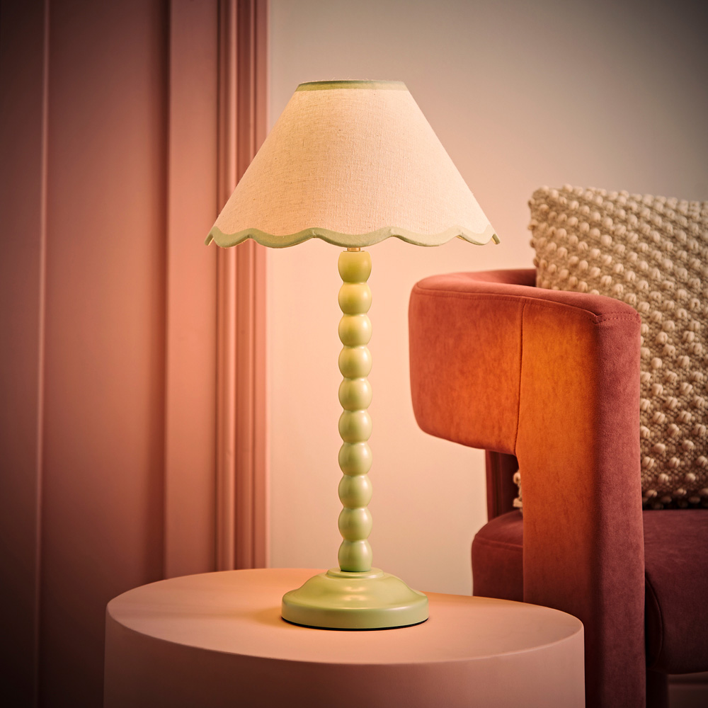 ValueLights Bobbins Natural and Green Scallop Shade Sage Green LED Table Lamp Image 6