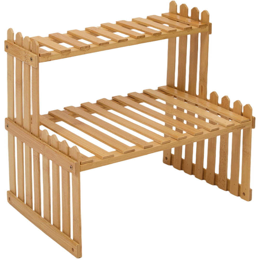 Living and Home 2-Tier Natural Bamboo Plant Stand Image 1