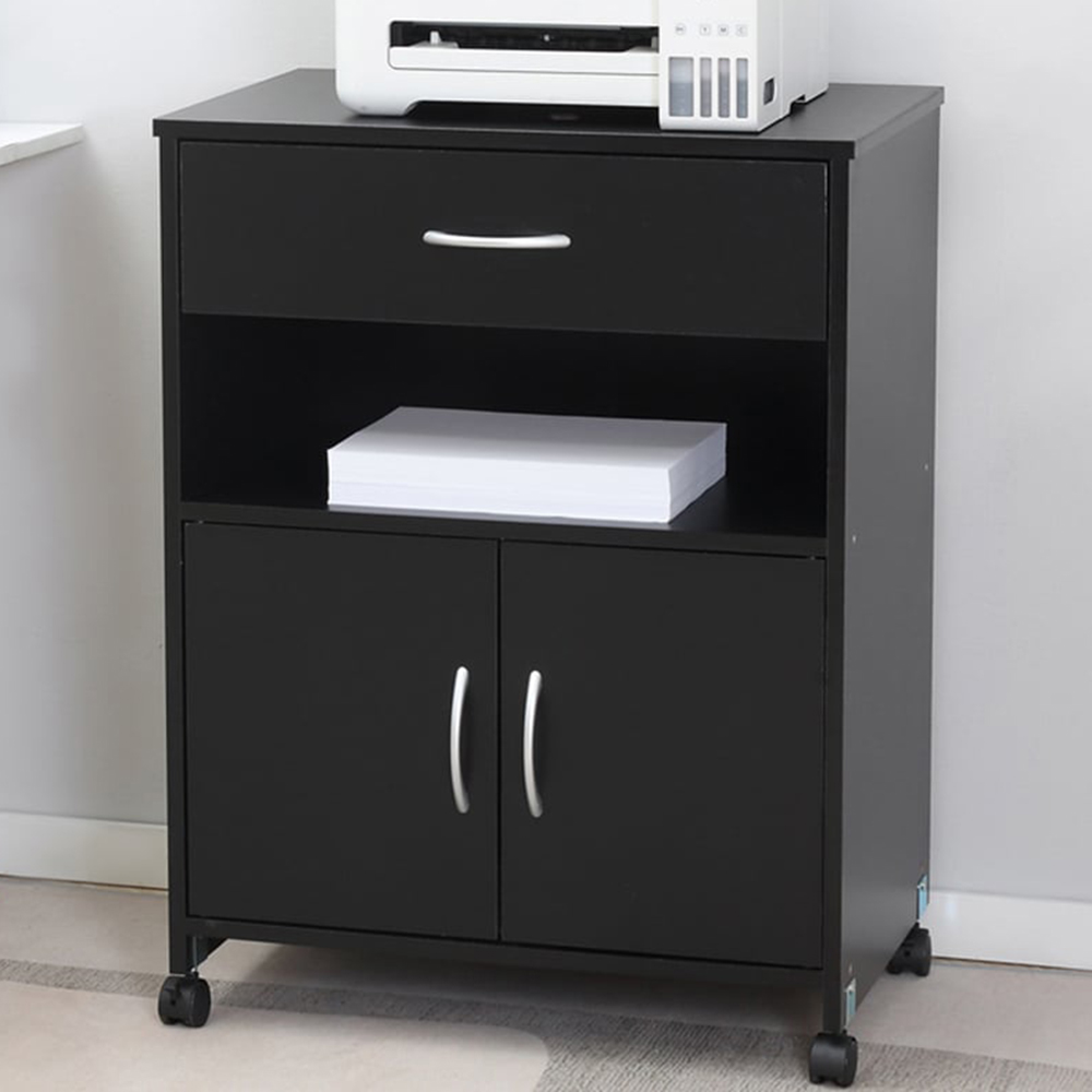 Portland 2 Door Single Drawer Black Printer Table Image 1