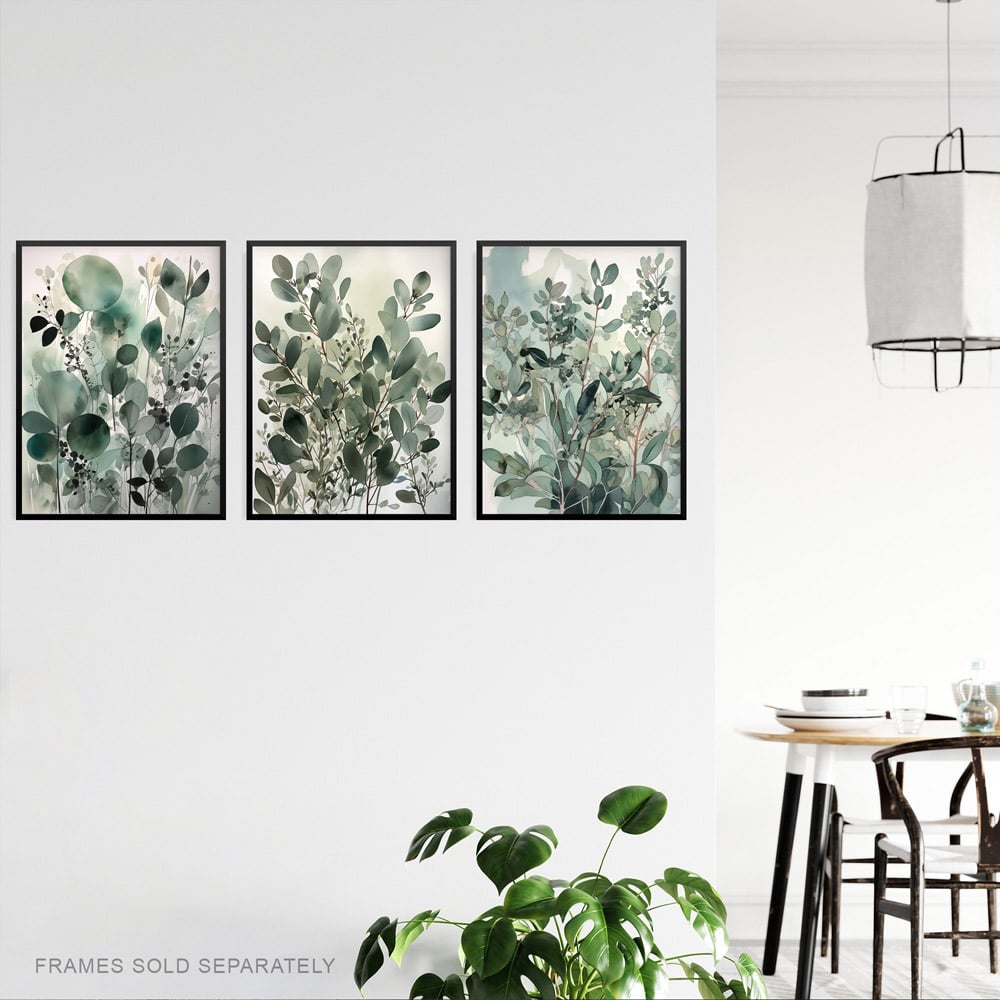 Artery8 Sage Green Botanical Plants Leaves Watercolour Wall Art Print 30 x 41cm 3 Pack Image 3