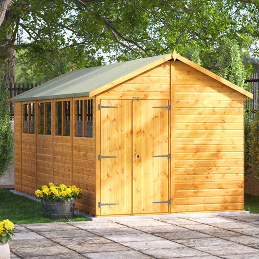 Power Sheds 18 x 8ft Double Door Apex Wooden Shed with Window Image 2