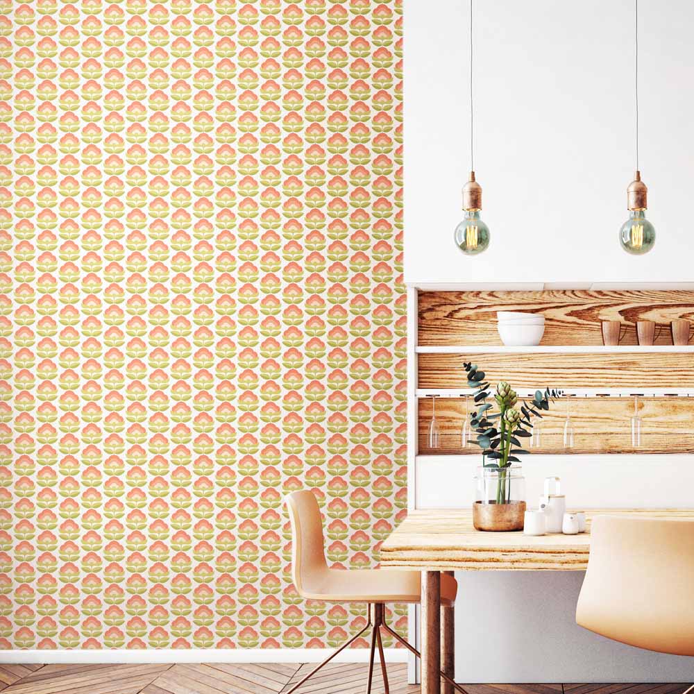 Hoopla Walls Retro Flower Apricot Mix Non Woven Wallpaper Image 2