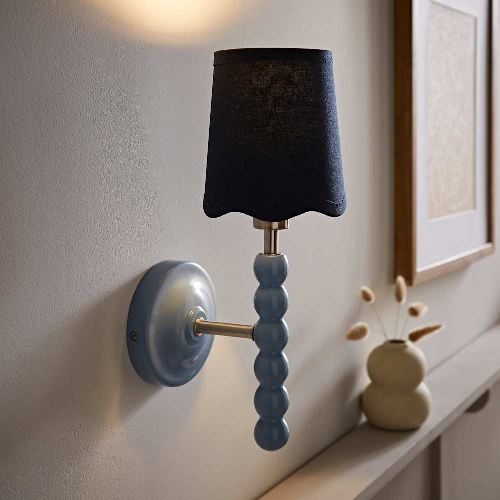 ValueLights Navy Trim Scallop Shade Blue Bobbin LED Wall Light with Bulb 2 Pack Image 2