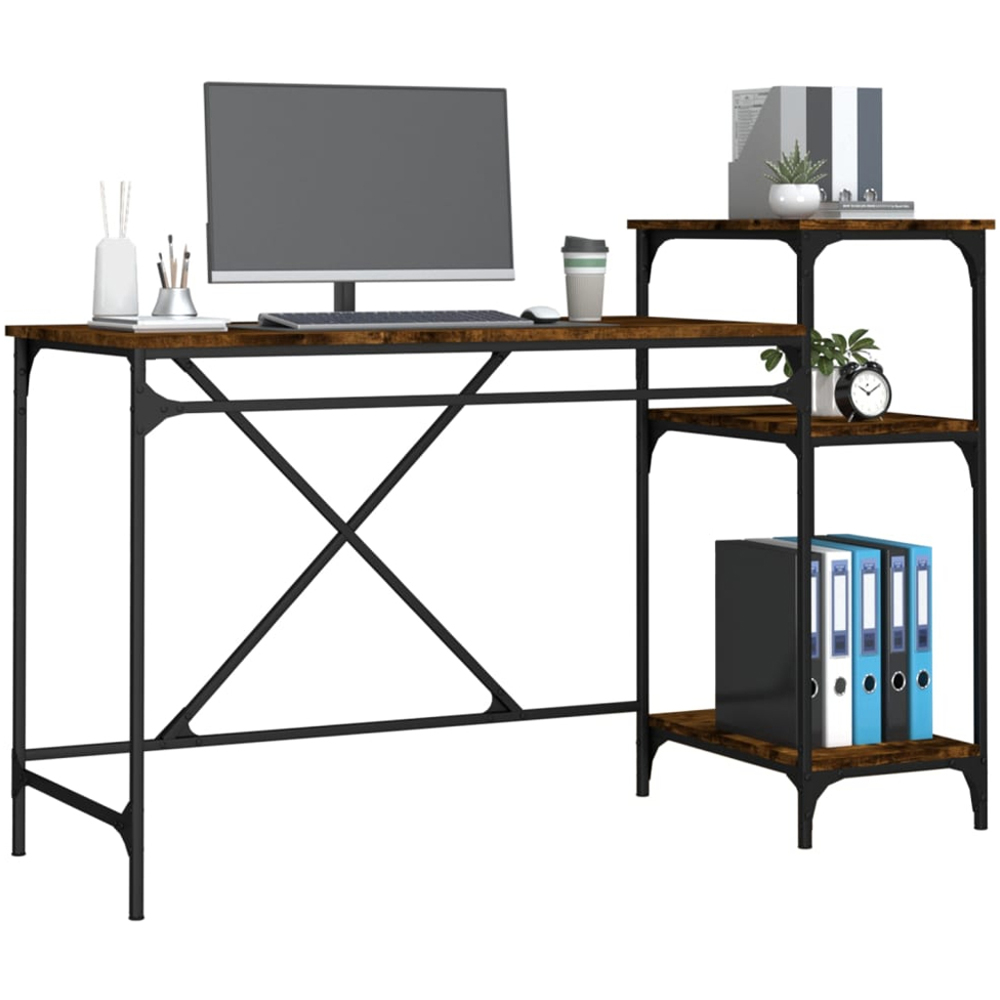 vidaXL 3 Shelf Desk Smoked Oak Image 3