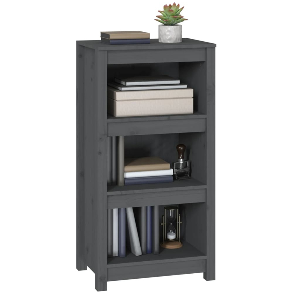 vidaXL 3 Shelf Grey Solid Pine Wood Bookcase Image 4