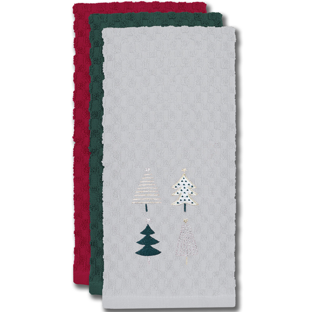 Noel Square Xmas Trees White Tea Towel 3 Pack Image 3