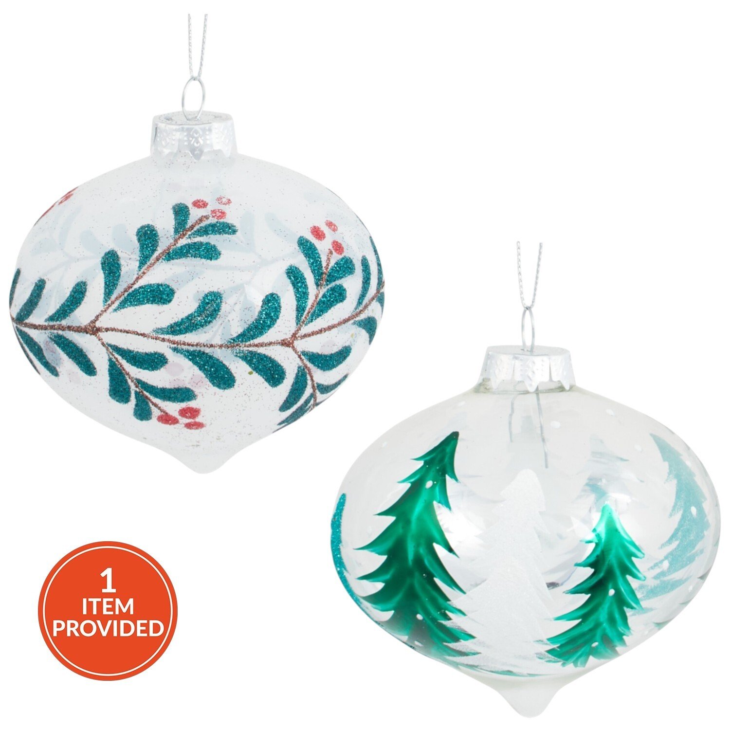 Glitter Green Glass Bauble Image 1