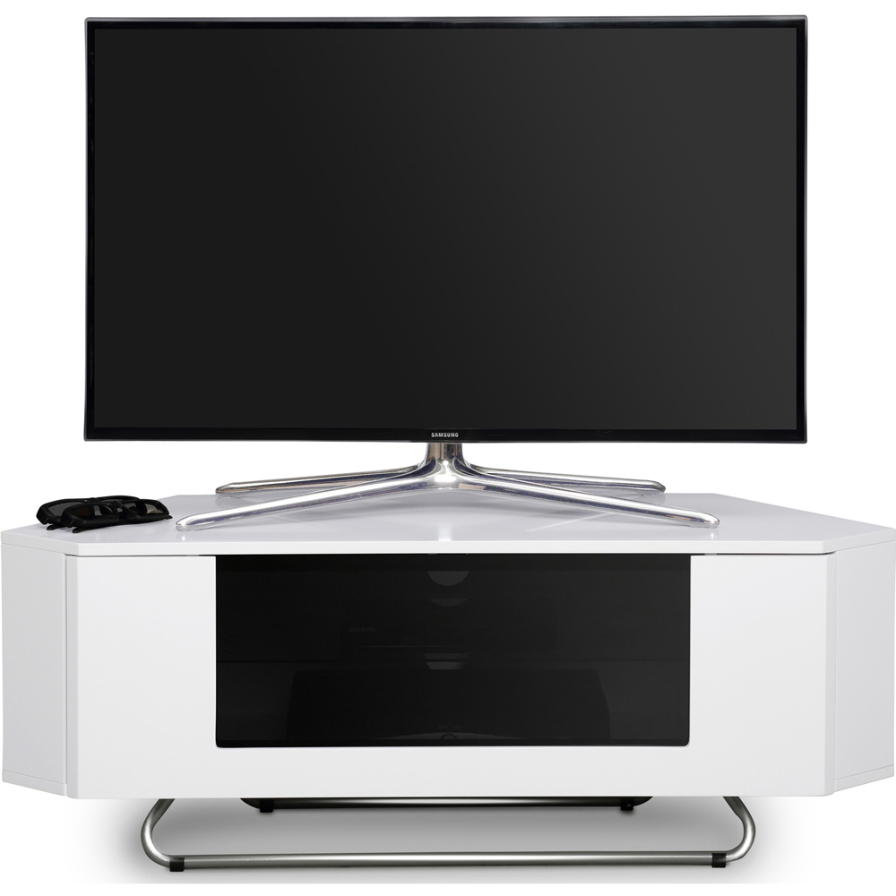Centurion Supports Hampshire Single Door 4 Shelf Gloss White and Black TV Cabinet Image 4