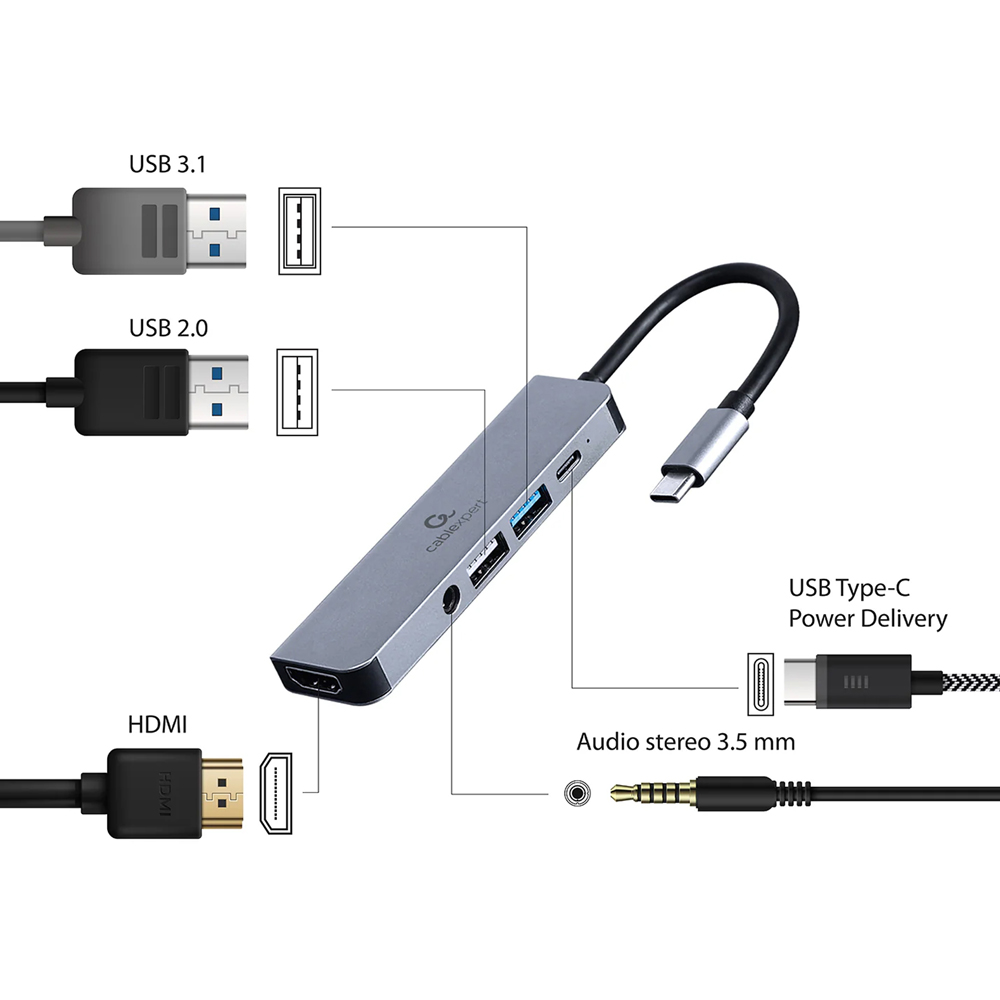 Cablexpert USB Type-C 5-in-1 Multi-Port Adapter with Type-C Cable Image 3