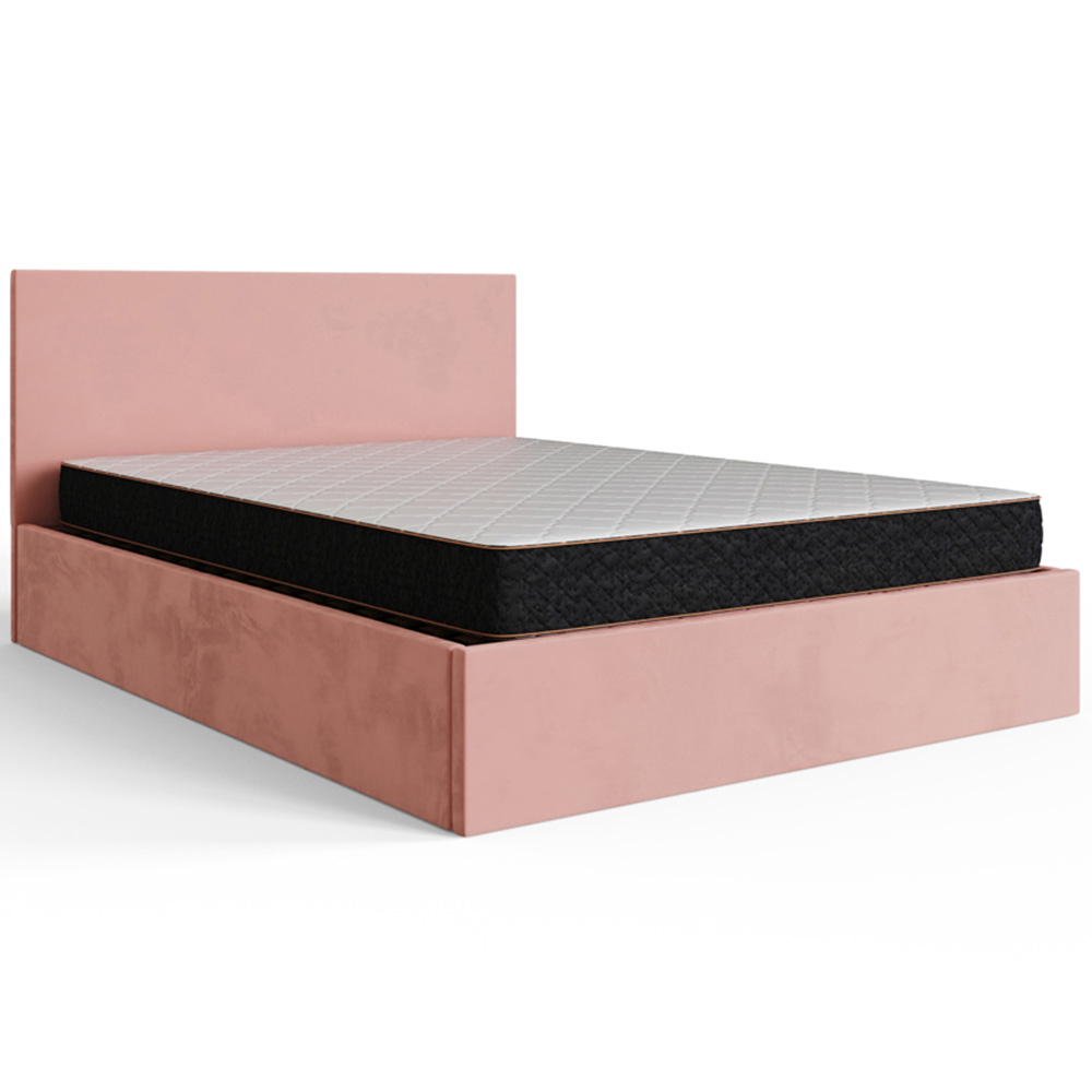 GFW Double Blush Pink Velvet End Lift Ottoman Bed with Memory Pocket Spring Mattress Image 4