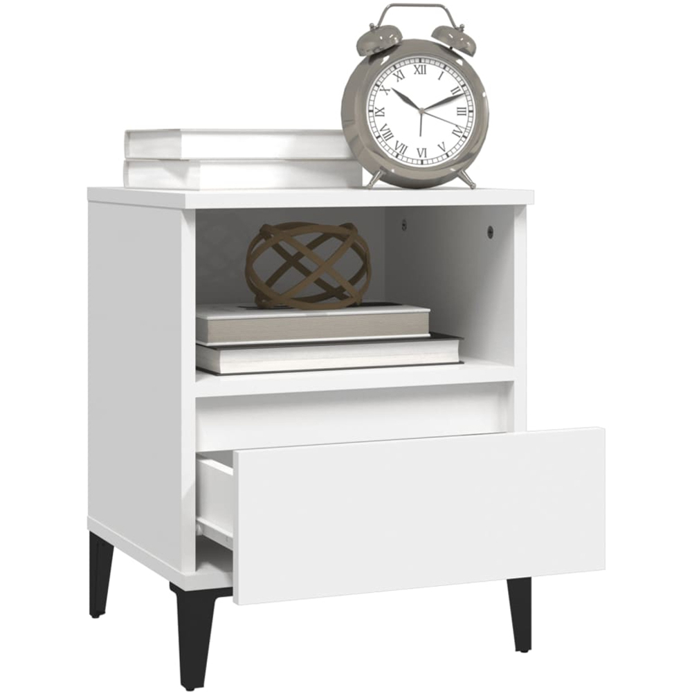 vidaXL Set of 2 Single Drawer Single Shelf White Bedside Cabinet Image 5