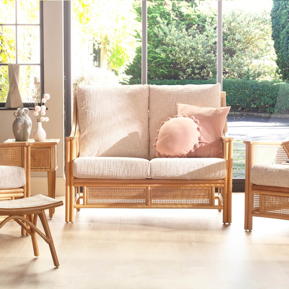 Desser Furniture Chester 2 Seater Natural Rattan Cotton Cream Sofa Image 6