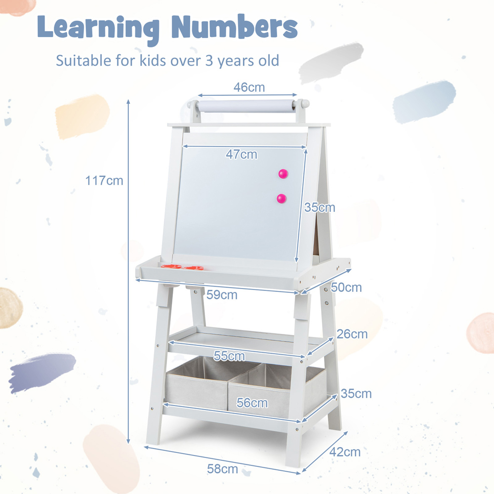 Costway Kids White Double Sided Art Easel with Paper Roll Image 7